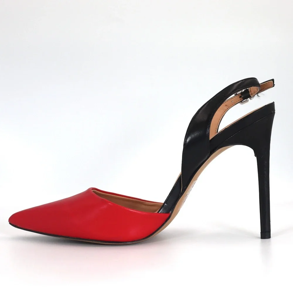 Express Slingback Pumps Womens 10 Red Black Stiletto Pointed Toe Dress Heels